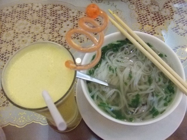 166Breakfast at hotel...Passionfruit juice and pho ga