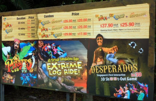 Price chart for Pirates, Extreme Log Ride and Desperados