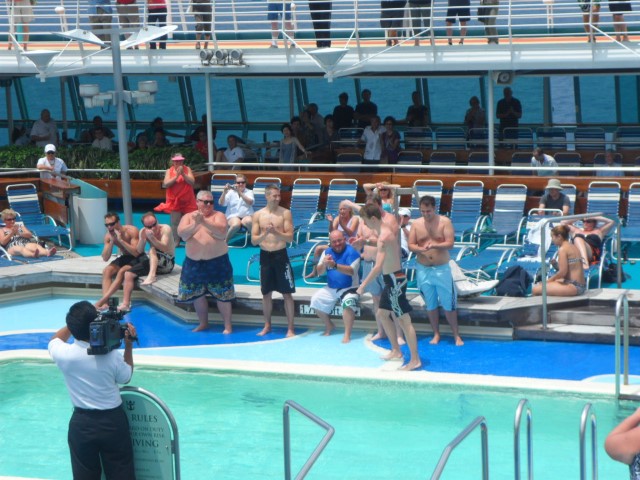 Close up of the competitors Royal Caribbean Cruise Belly Flop Competition