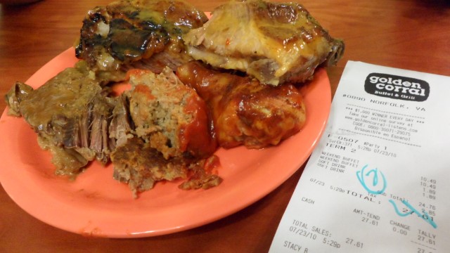 Tom's first round Meats + Receipt at Golden Corral!