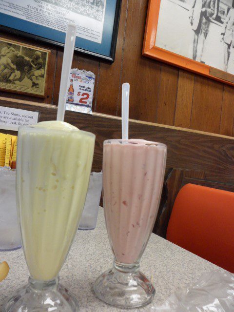 Thick Strawberry and Banana Milkshake. Yum! (Doumar's Ice Cream)