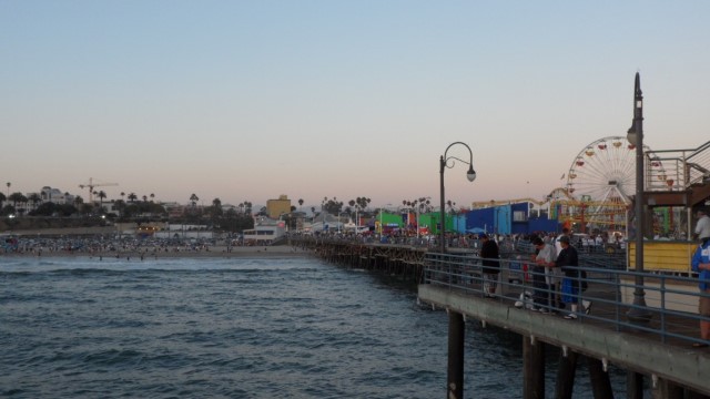 View of Santa Monica Beach from end of Santa Monica Pier