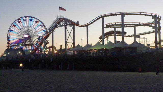 View of Ferris Wheel and Roller Coaster at Santa Monica (Without Light)