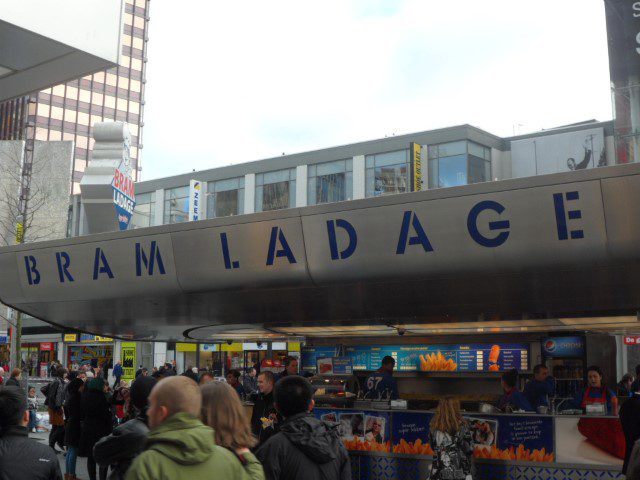 Crowded fries shop in the shopping streets of Rotterdam