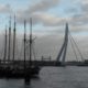 Close up view of the Erasmus Bridge from Veerhaven Rotterdam