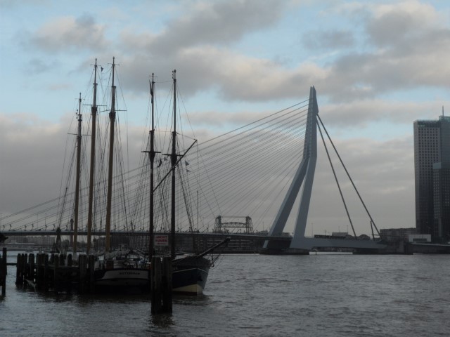 Close up view of the Erasmus Bridge from Veerhaven Rotterdam