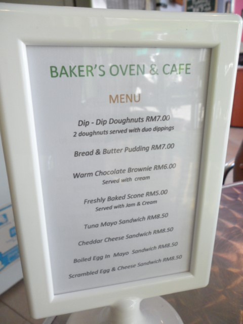 Menu at Baker's Oven and Cafe