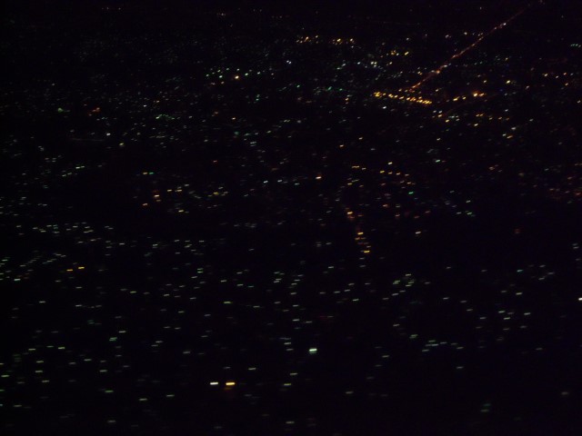 View of Colombo from plane.Sparse lights