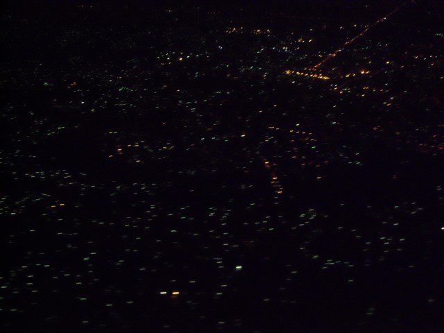 View of Colombo from plane.Sparse lights