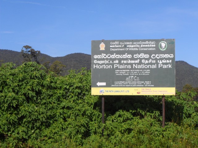 Signage to Horton Plains National Park