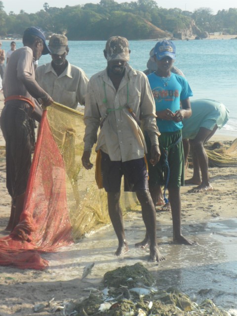 Fishermen looking a little upset with the day's catch