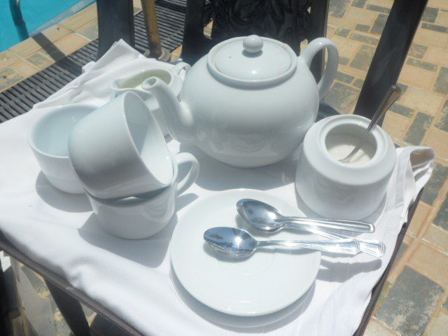 Enjoying a cup of tea by the pool at Trincomalee