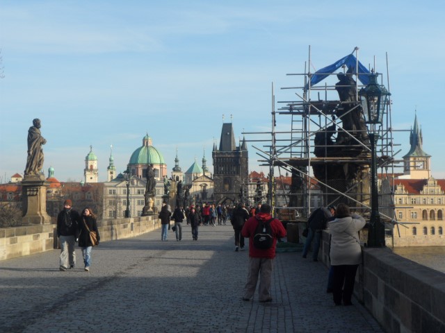 Reconstruction on one of the statues on Charles Bridge Prague