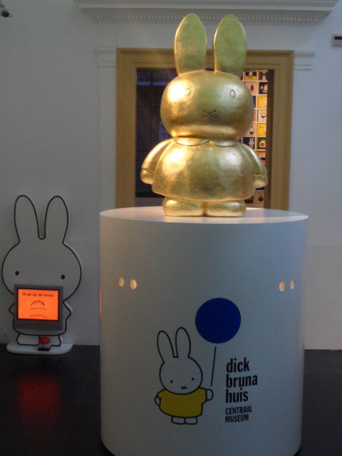 Fat Golden Miffy at the entrance of Dick Bruna House