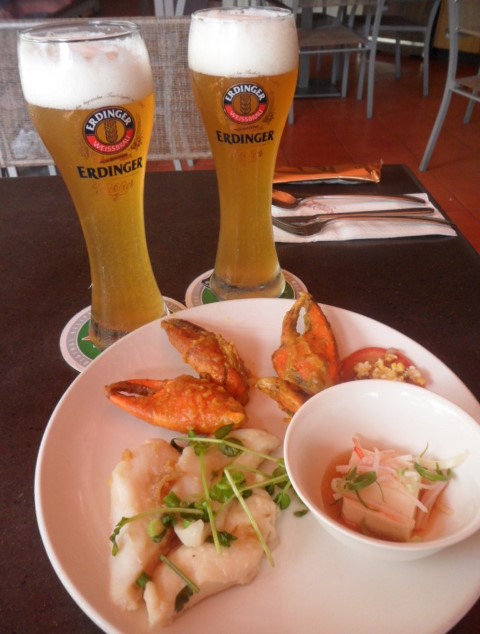 Erdinger beer and seafood