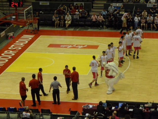 Introducing players of Singapore Slingers before the start of the match