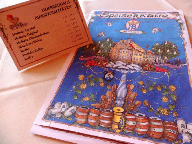 Drinks and Food Menu at Hofbrauhaus