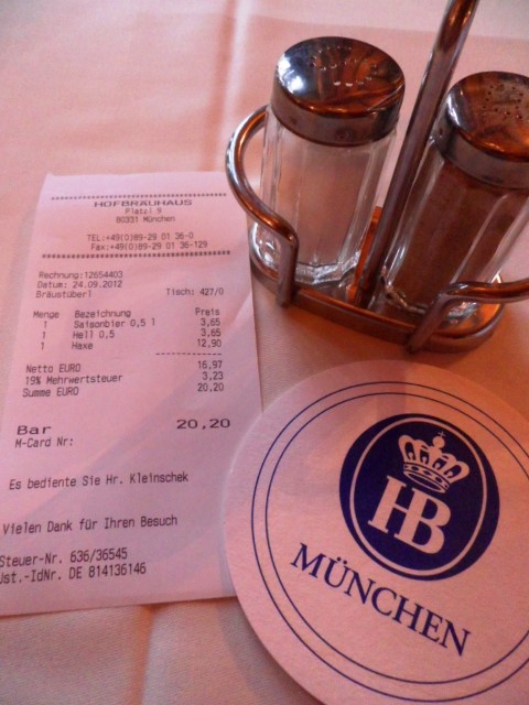 Total bill at Hofbrauhaus - Well worth every cent!