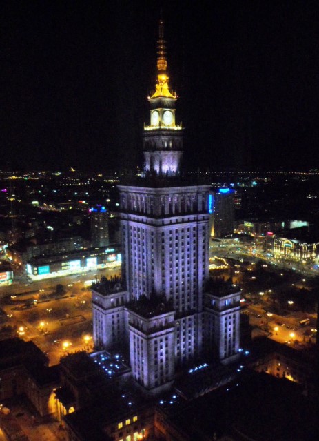 Night view of the Palace of Culture and Science from Intercontinental Warsaw Swimming Pool