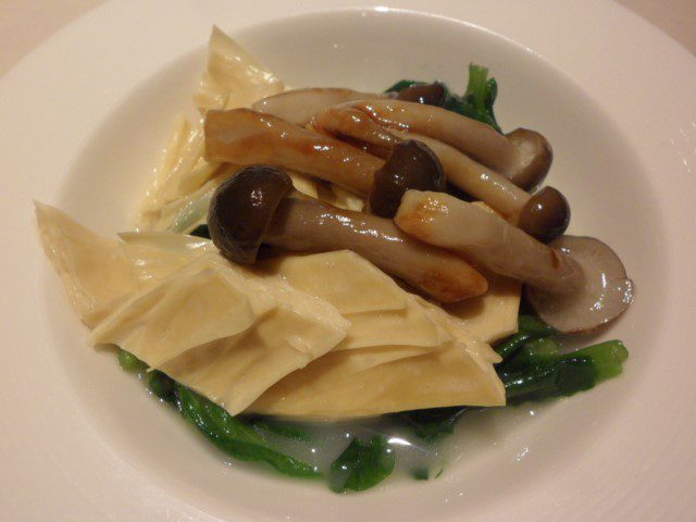 Poached seasonal greens with fresh bean curd skin Lei Garden Hong Kong