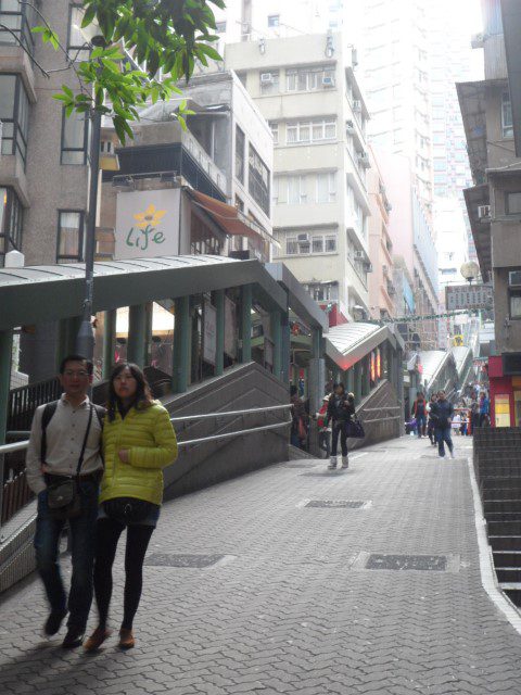 View up with Mid Level Escalators Stairs