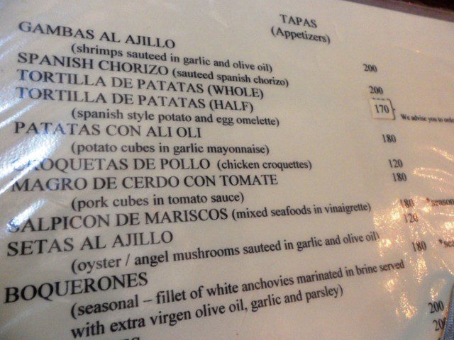 Tapas Menu Ipar's Spanish Restaurant Cebu