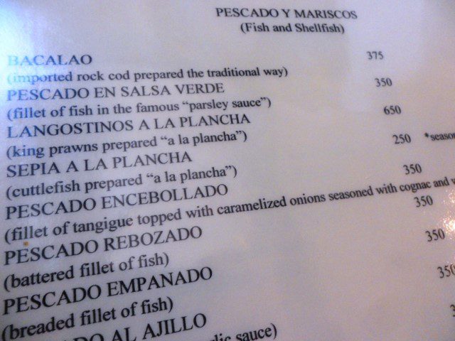 Fish Menu Ipar's Spanish Restaurant Cebu