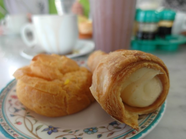 Custard puff cream horn and coffee from Chin Mee Chin Confectionery