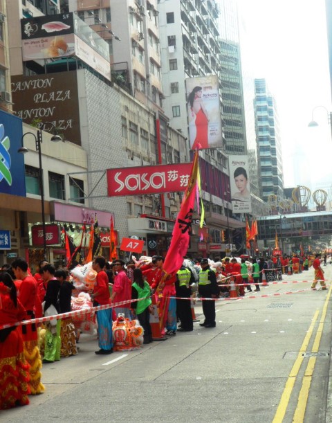 Long procession of Lion Dance performers