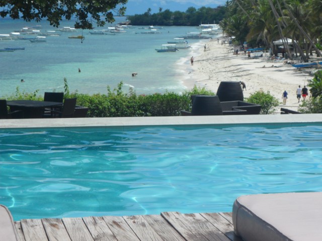 View of the beach from the pool at Amorita Resort
