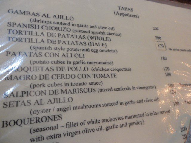 Ipar's tapas menu