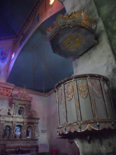 Original pulpit where the message was said the structure on top was said to be like an amplifier at Baclayon Church Bohol