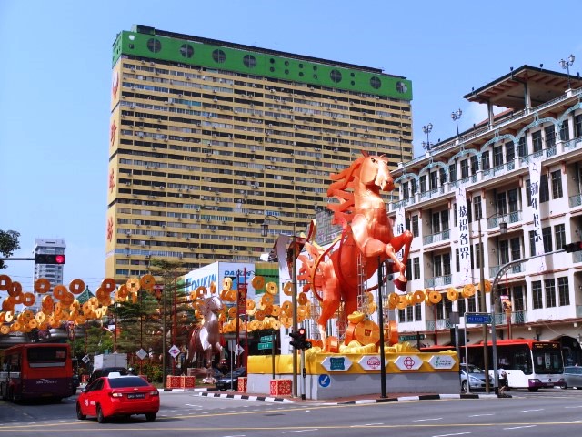 Decorations with horses for Chinese New Year at Chinatown Singapore