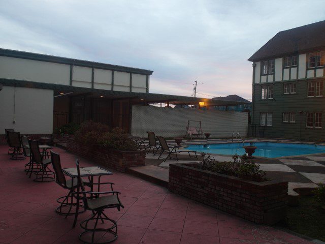 Outdoor pool area of Eureka Inn which must be really cool to hang out at during summer months