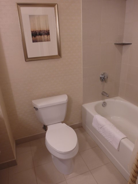 Toilet with Bath Tub - Hilton Vancouver Washington Deluxe King Bedroom
