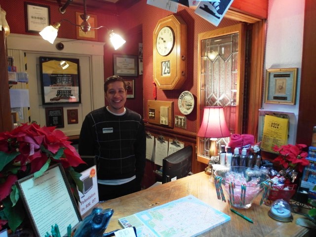 Our friendly receptionist Alex when we checked in at San Remo Hotel San Francisco