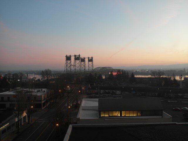 View of the Columbia River from our room at Hilton Vancouver Washington