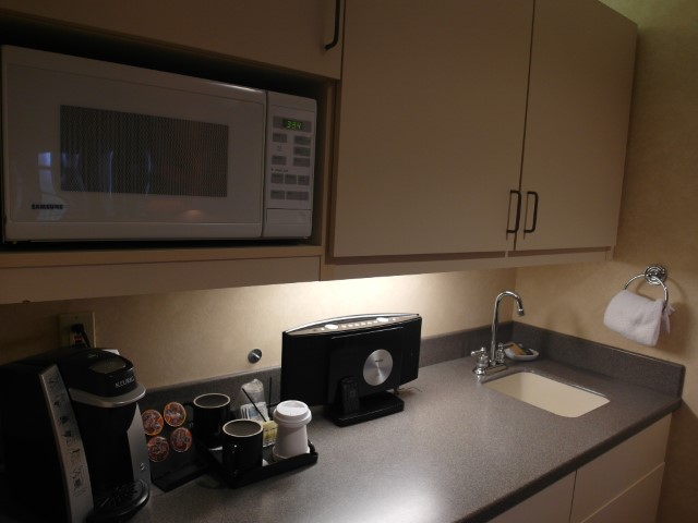 In-room coffee machine, oven and sound system which we used as we rounded up each evening