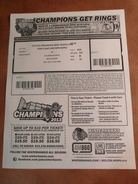 Our Tickets to watch the Portland Winterhawks live in action at the Moda Center