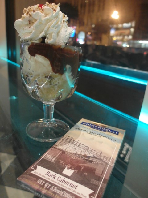 Sea Cliff Sundae with warm Ghirardelli cookie at the bottom of the sundae