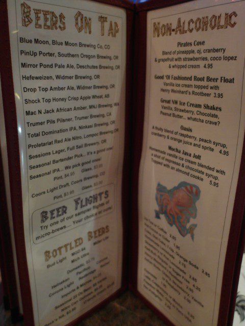 Drinks Menu Beaches Restaurant Vancouver Washington