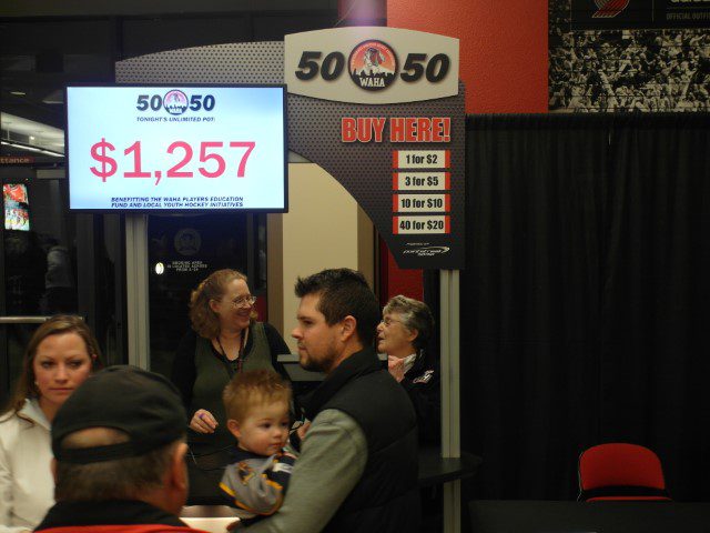 Waha 50 50 pot - 50% of the pot goes to the winner while the other 50% goes to support youth / hockey initiatives