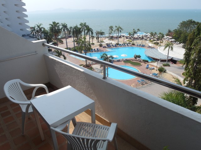 Balcony with Pool and Sea view in the Mini Plus Suite of Royal Cliff Beach Hotel Pattaya
