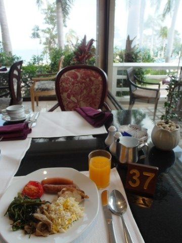 Breakfast setting at Panorama with sea views