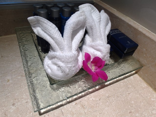 Well-stocked toiletries & cute bunny towels!