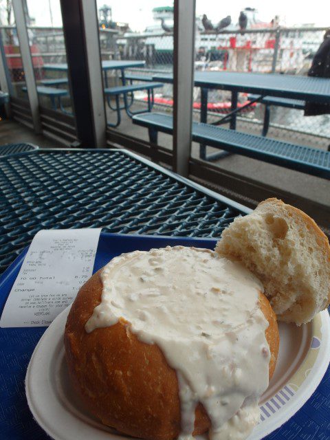 Clam Chowder in a sour dough bread bowl