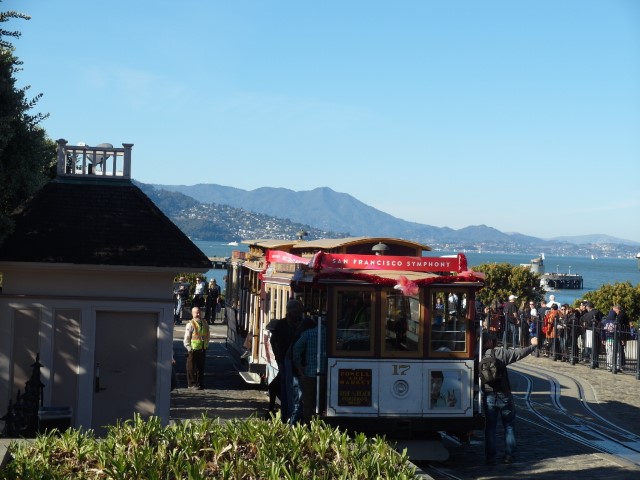 San Francisco cable car with long queues