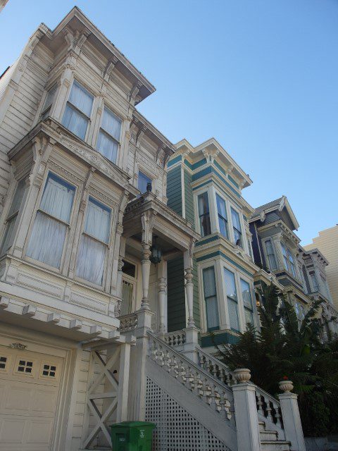 Victorian Style Houses built on slopes at Haight Ashbury San Francisco