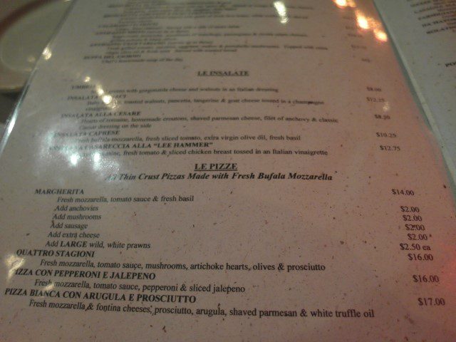 Menu of Umbria Ristorante San Francisco - we ordered the last item