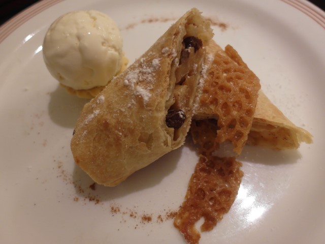 Apple strudel with ice cream to round up with desserts